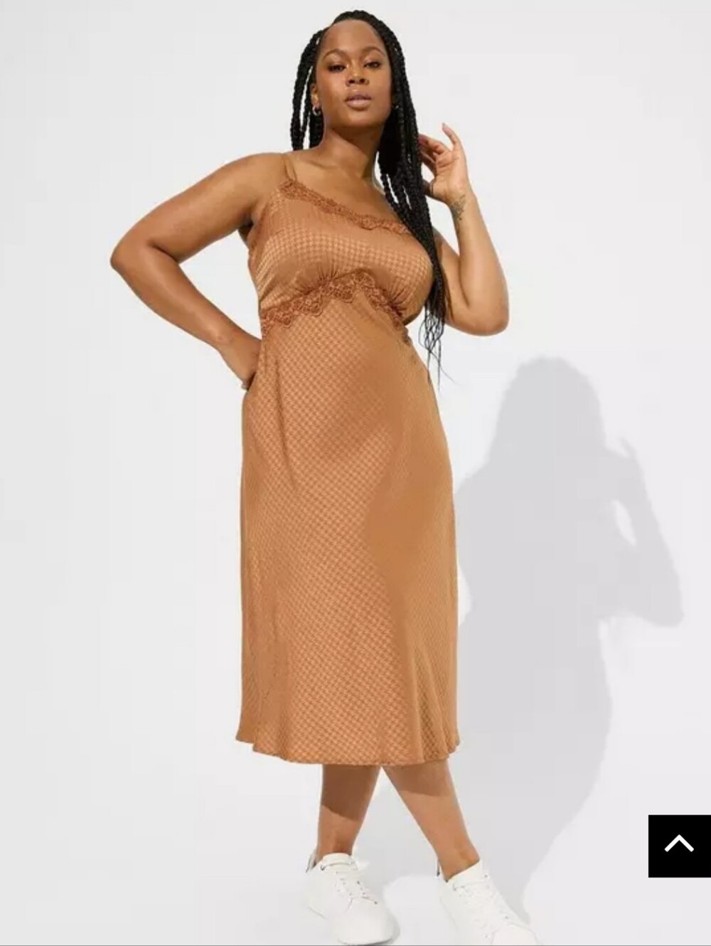 Torrid Tea Length Woven Jacquard Lace Trim Cami Dress Size 2